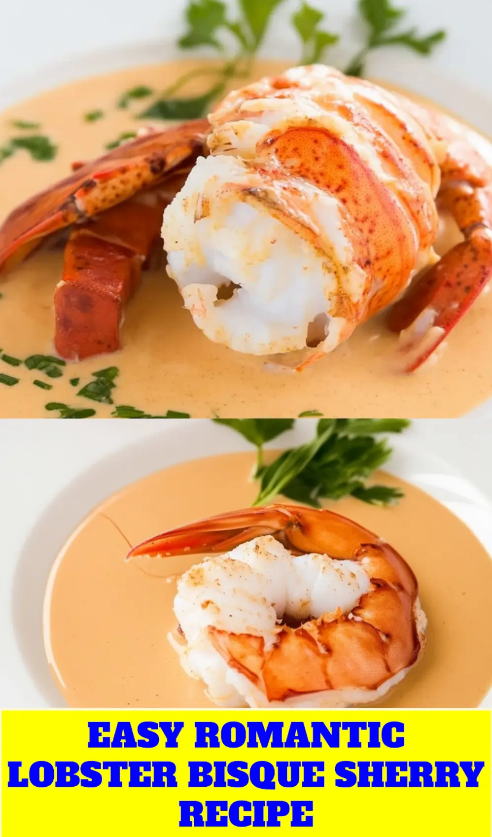Romantic lobster bisque with sherry pin image, centered and appetizing