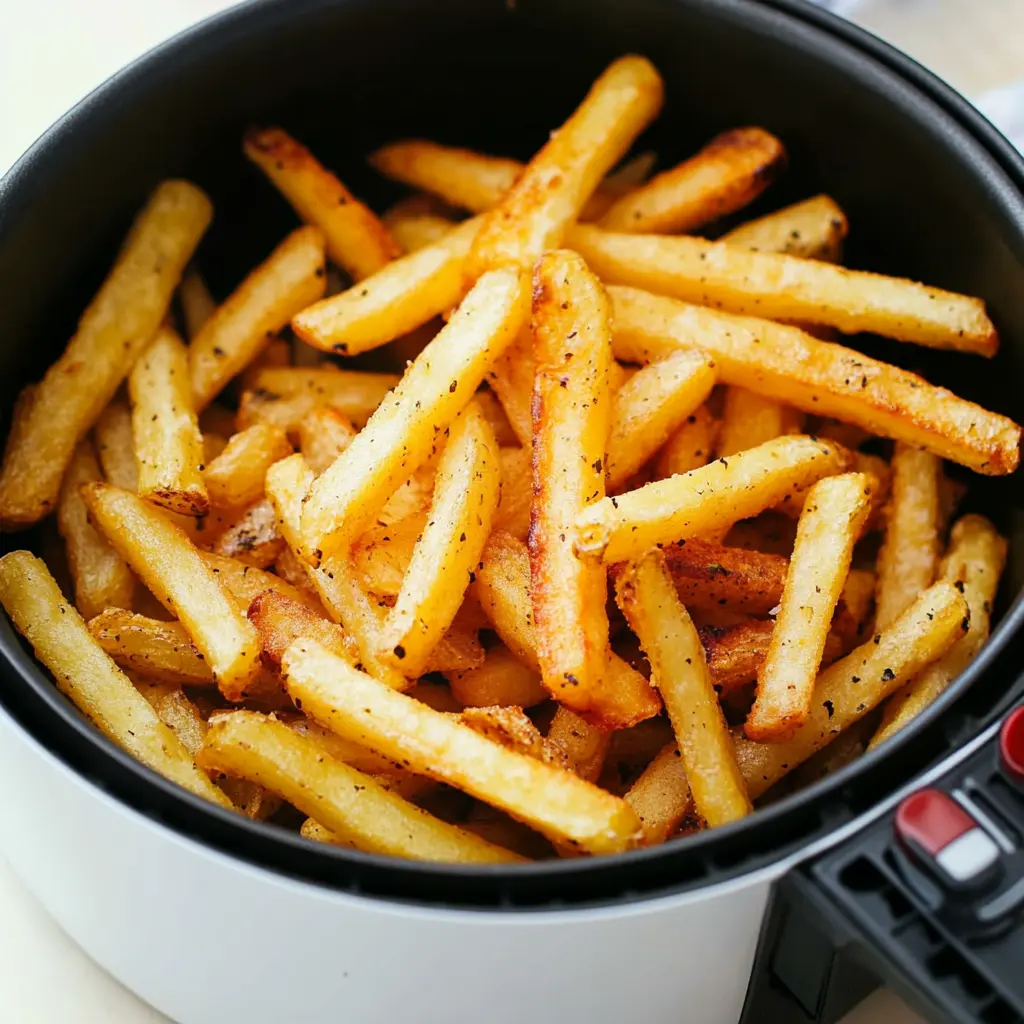 AIR FRYER FROZEN FRENCH FRIES centered hero view, clean and uncluttered