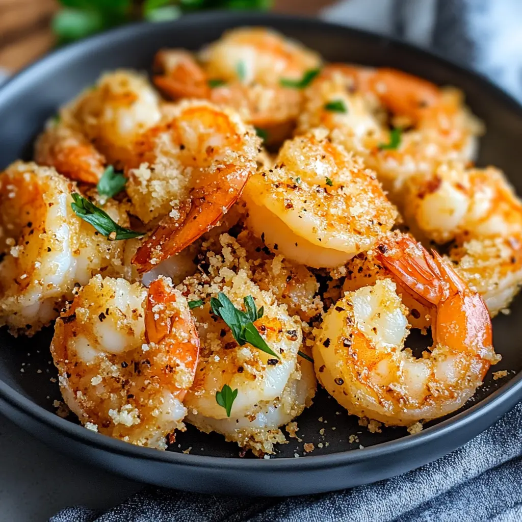 AIR FRYER GARLIC PARMESAN SHRIMP centered hero view, clean and uncluttered