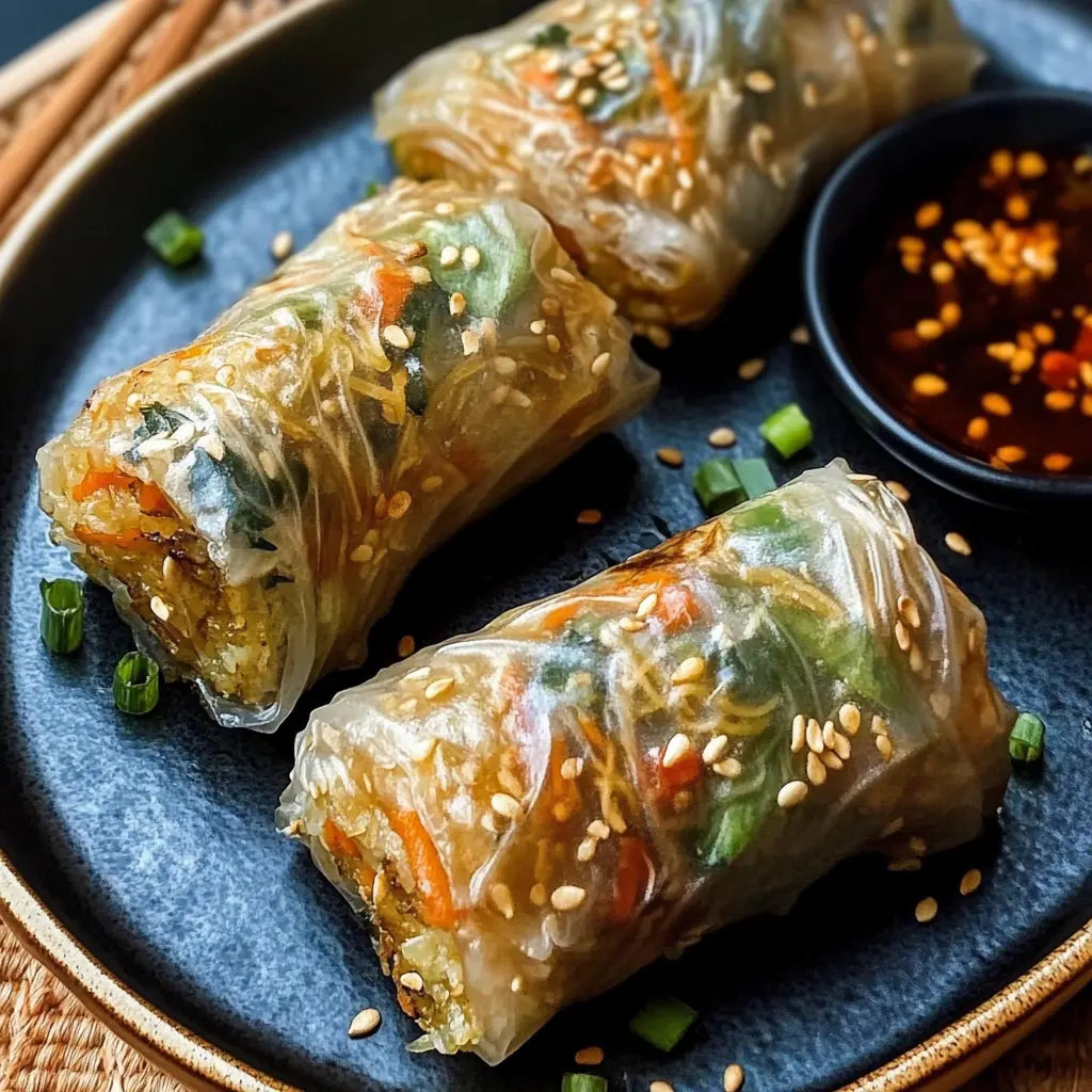 AIR FRYER RICE PAPER NOODLE ROLLS centered hero view, clean and uncluttered