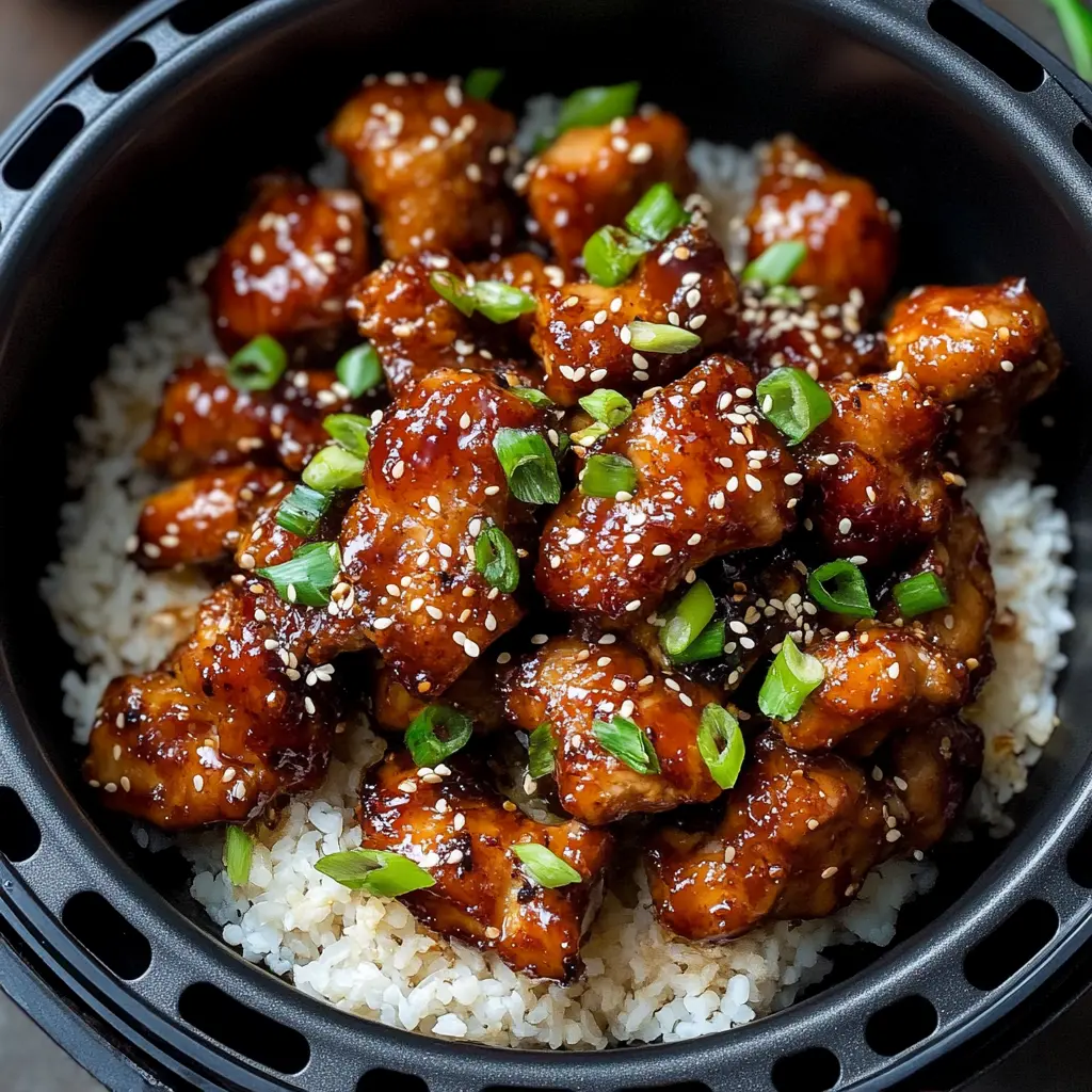 AIR FRYER SESAME CHICKEN centered hero view, clean and uncluttered