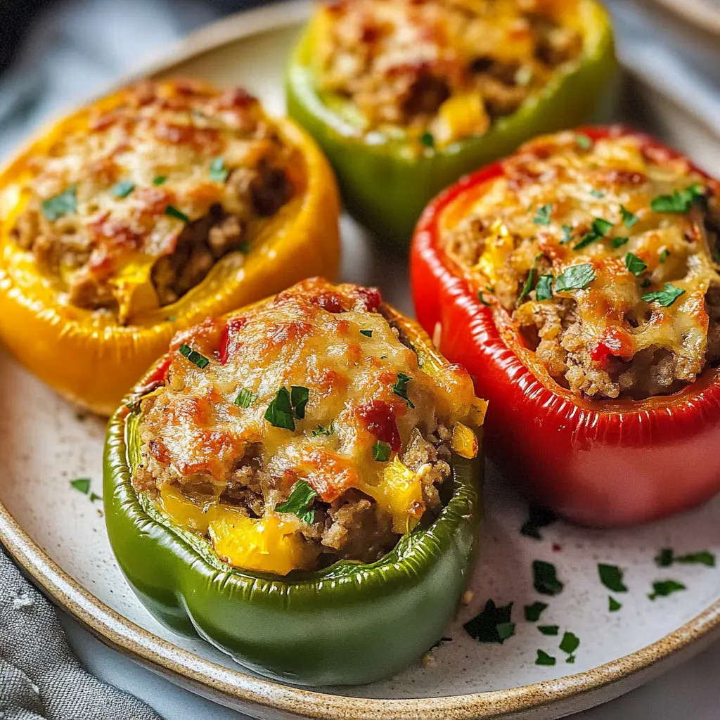 AIR FRYER STUFFED PEPPERS centered hero view, clean and uncluttered
