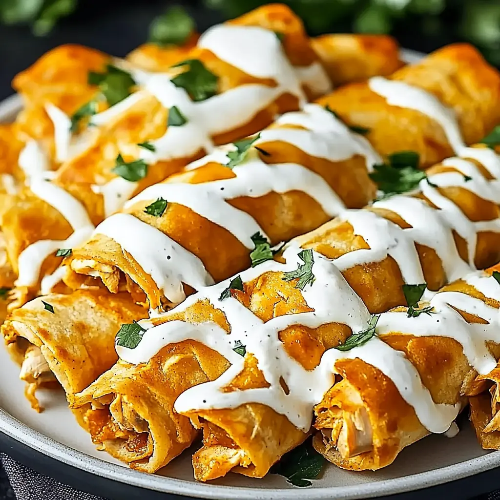 BAKED BUFFALO CHICKEN TAQUITOS centered hero view, clean and uncluttered
