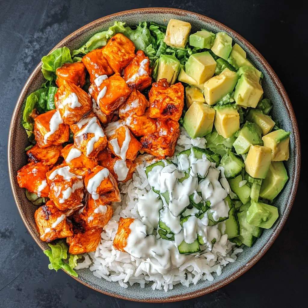 BUFFALO CHICKEN BOWLS centered hero view, clean and uncluttered