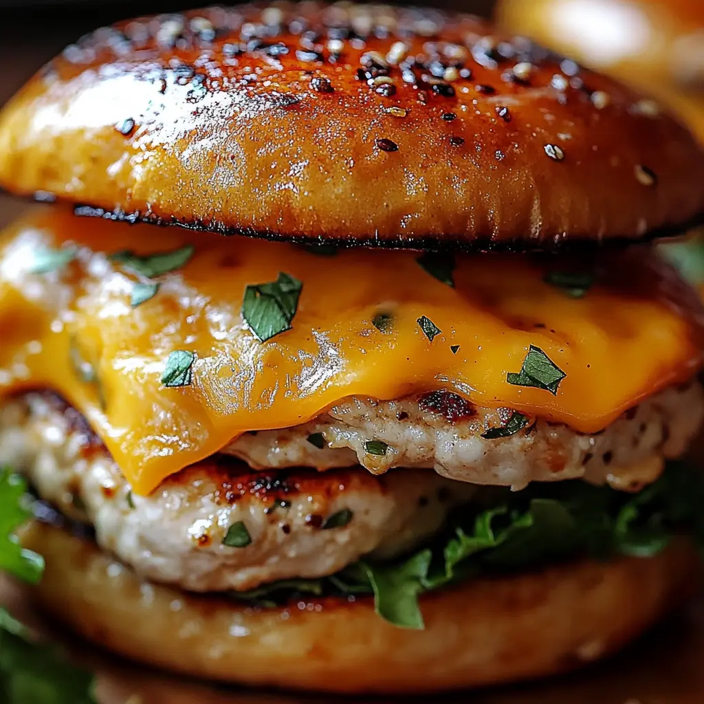CHEDDAR RANCH CHICKEN BURGERS centered hero view, clean and uncluttered