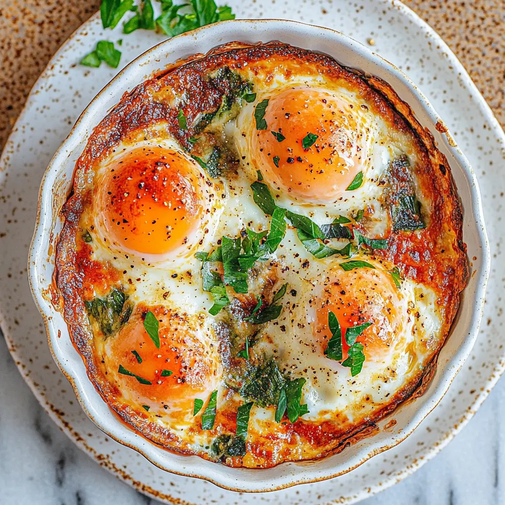 EASY BAKED FETA EGGS centered hero view, clean and uncluttered
