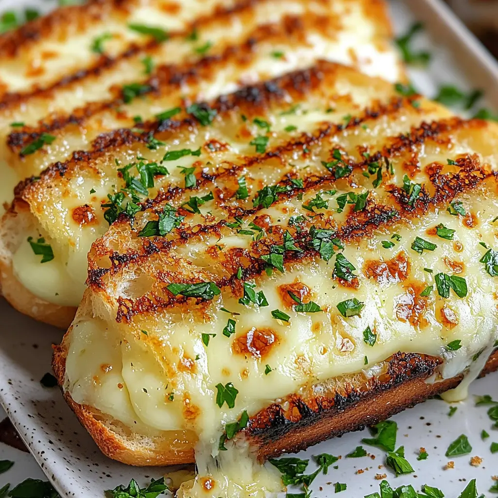 GARLIC BREAD GRILLED CHEESE centered hero view, clean and uncluttered
