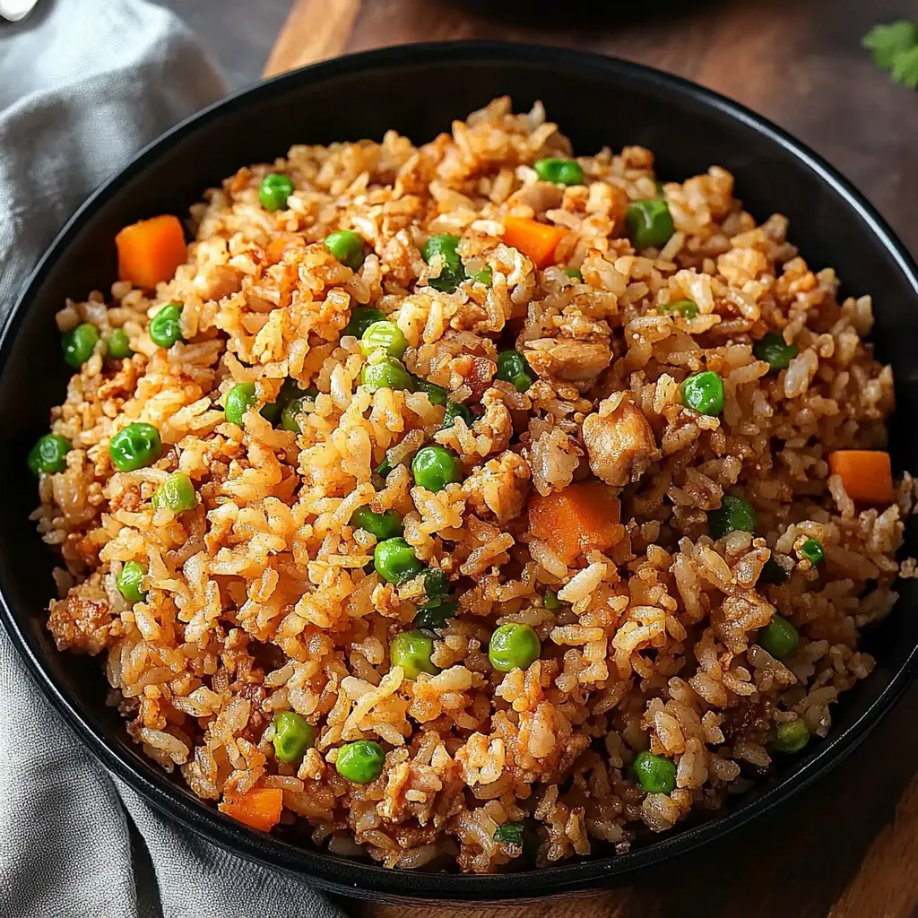 GROUND CHICKEN FRIED RICE centered hero view, clean and uncluttered