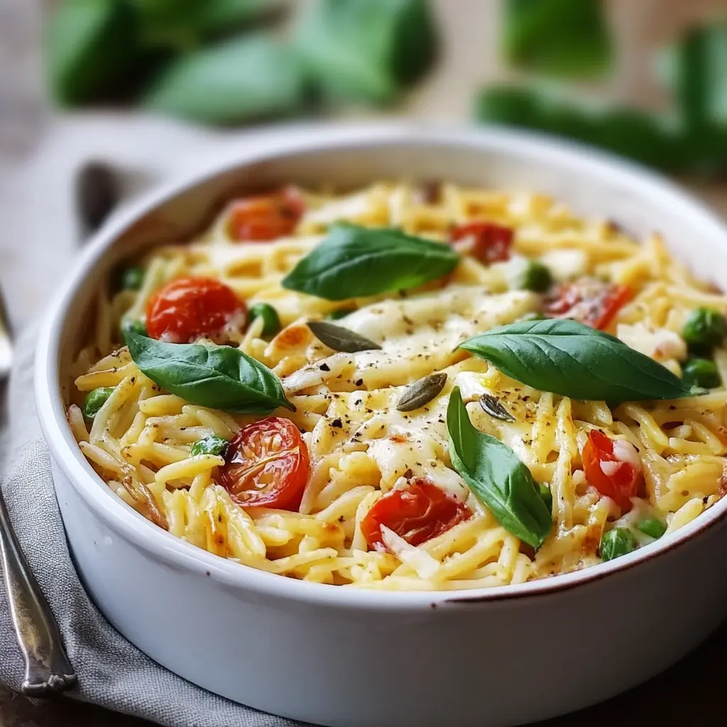 HEALTHY BAKED FETA ORZO centered hero view, clean and uncluttered