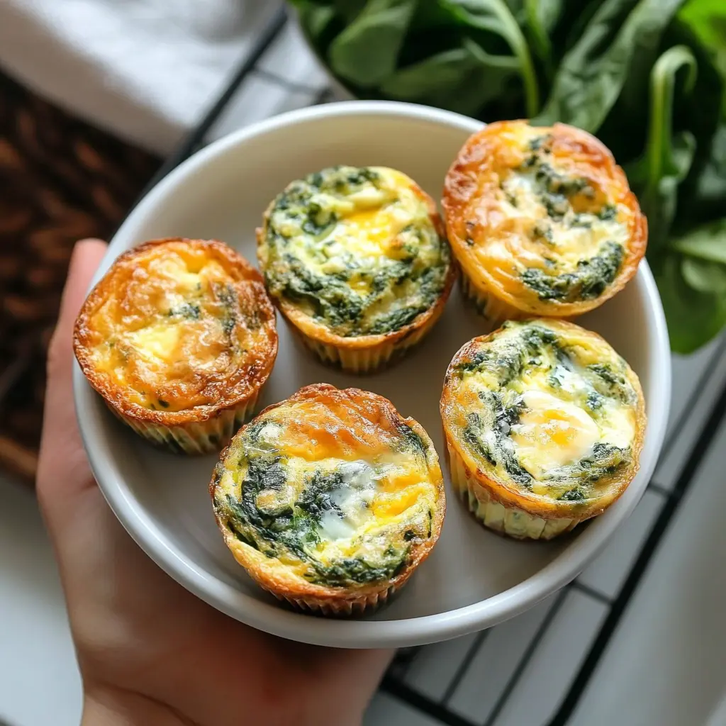 HIGH PROTEIN SPINACH AND CHEESE EGG MUFFINS centered hero view, clean and uncluttered