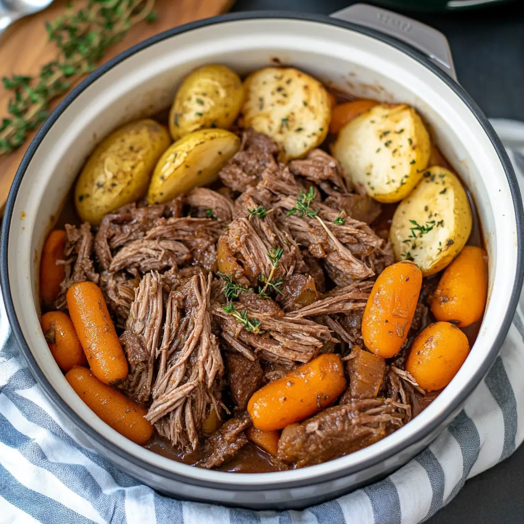Instant Pot Pot Roast with Vegetables Easy Recipe 2 INSTANT POT POT ROAST WITH VEGETABLES centered hero view, clean and uncluttered