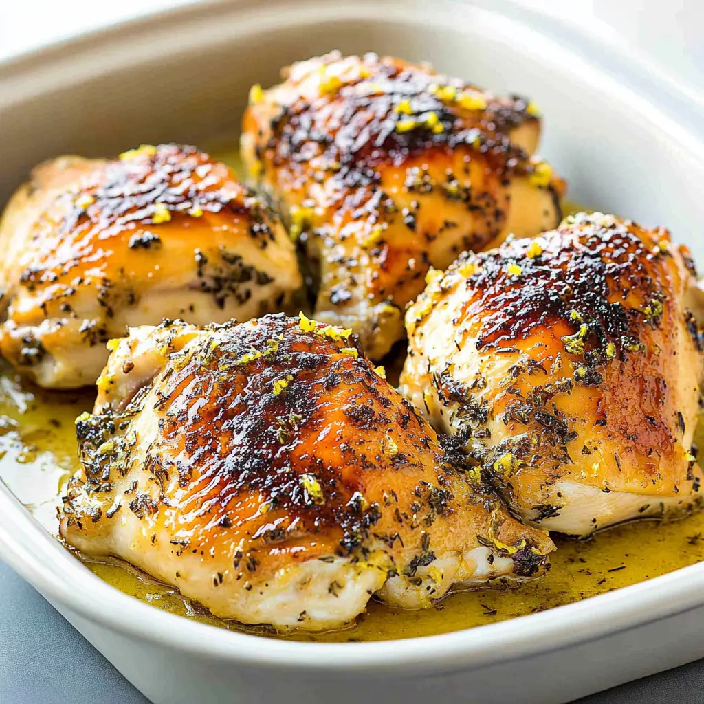 Juicy Lemon Chicken Thighs Easy Weeknight Dinner 2 JUICY LEMON CHICKEN THIGHS centered hero view, clean and uncluttered