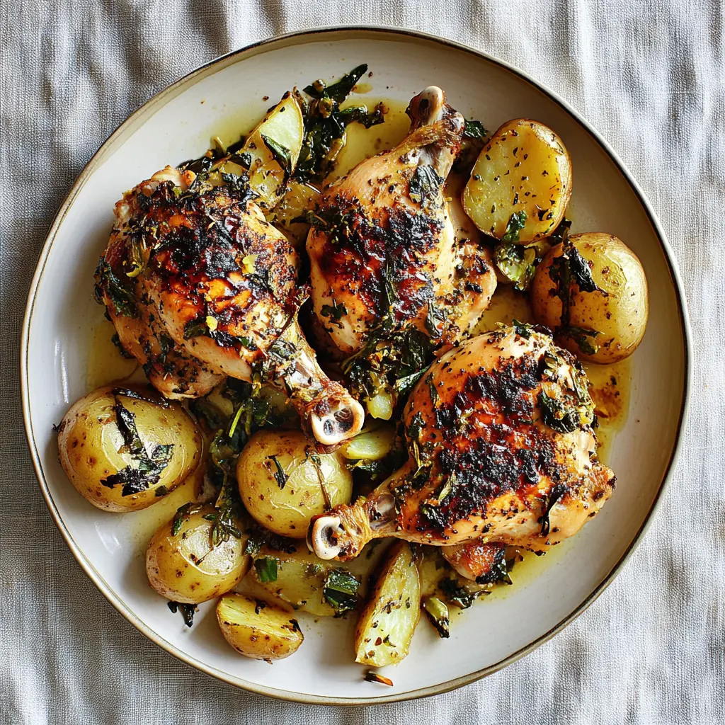 Lemon Herb Chicken with Leeks Potatoes Easy Weeknight Dinner 2 LEMON HERB CHICKEN WITH LEEKS POTATOES centered hero view, clean and uncluttered