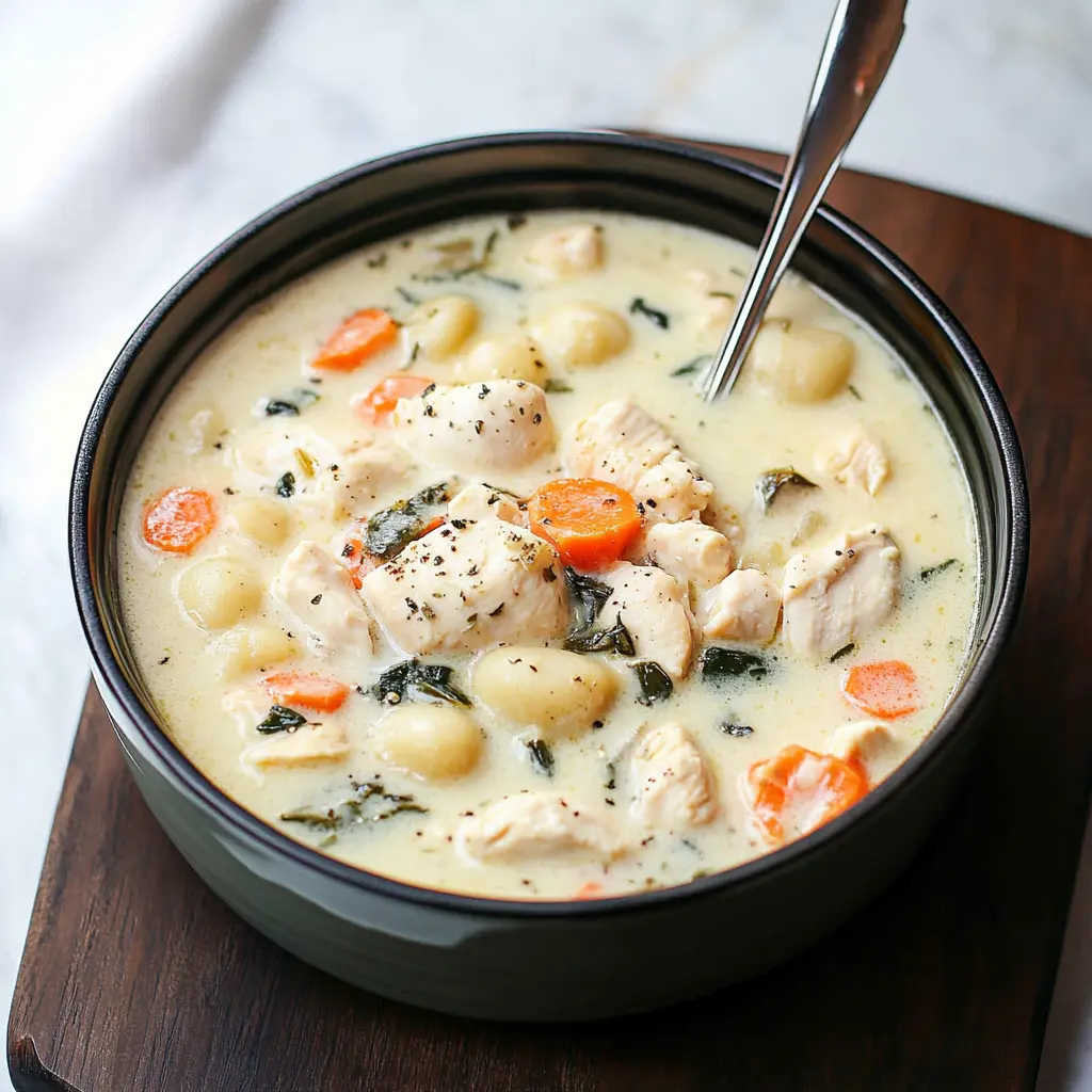 OLIVE GARDEN CHICKEN GNOCCHI SOUP centered hero view, clean and uncluttered