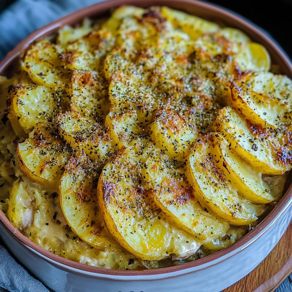 One Dish Sweet Potato Chicken Gratin for Hashimotos Easy Recipe 2 ONE DISH SWEET POTATO CHICKEN GRATIN centered hero view, clean and uncluttered