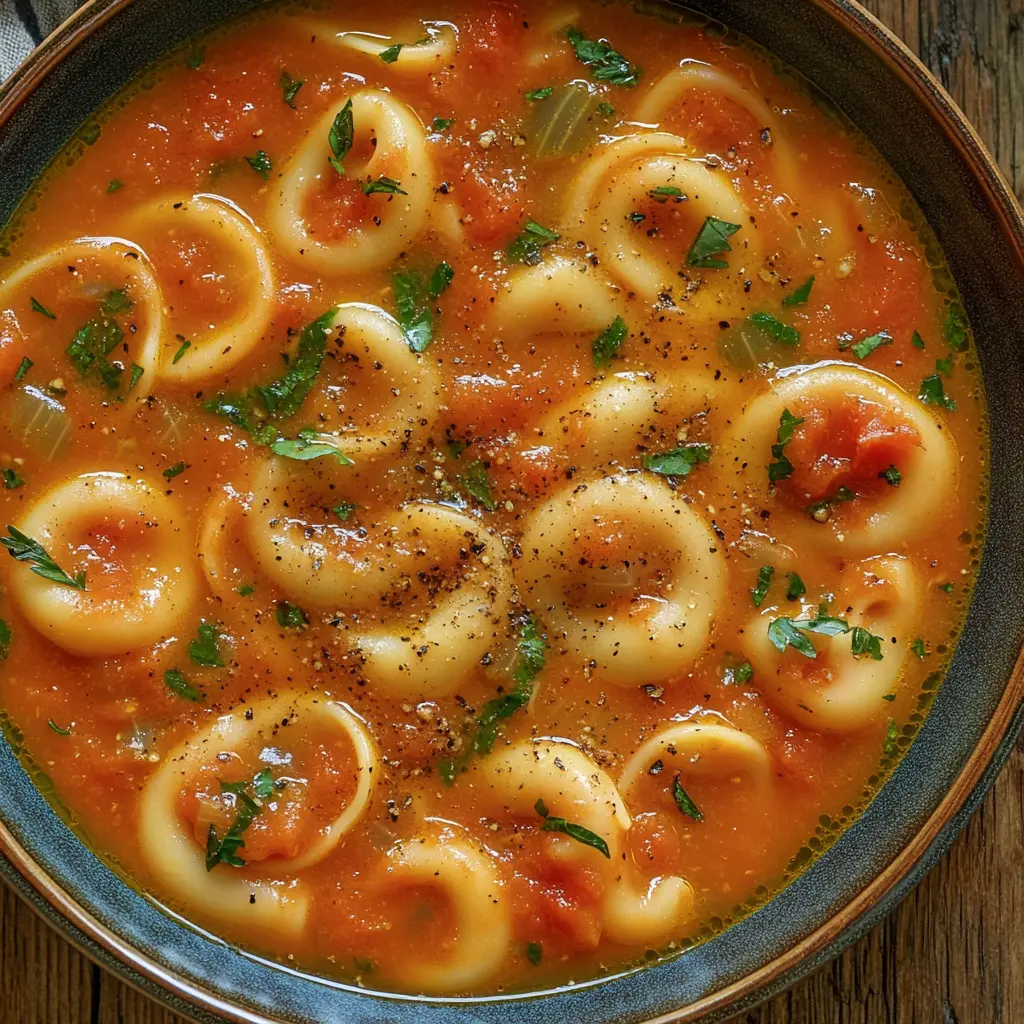Tomato Tortellini Soup Easy Cozy Dinner for Busy Nights 2 TOMATO TORTELLINI SOUP centered hero view, clean and uncluttered