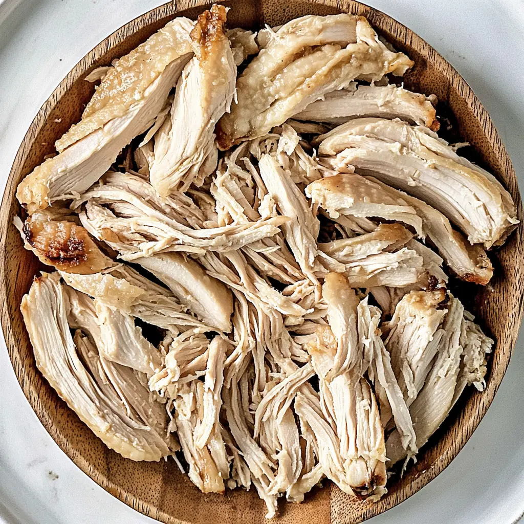 Slow Cooker Shredded Chicken Easy Weeknight Dinner 3 Slow cooker shredded chicken in a white bowl, tender and juicy