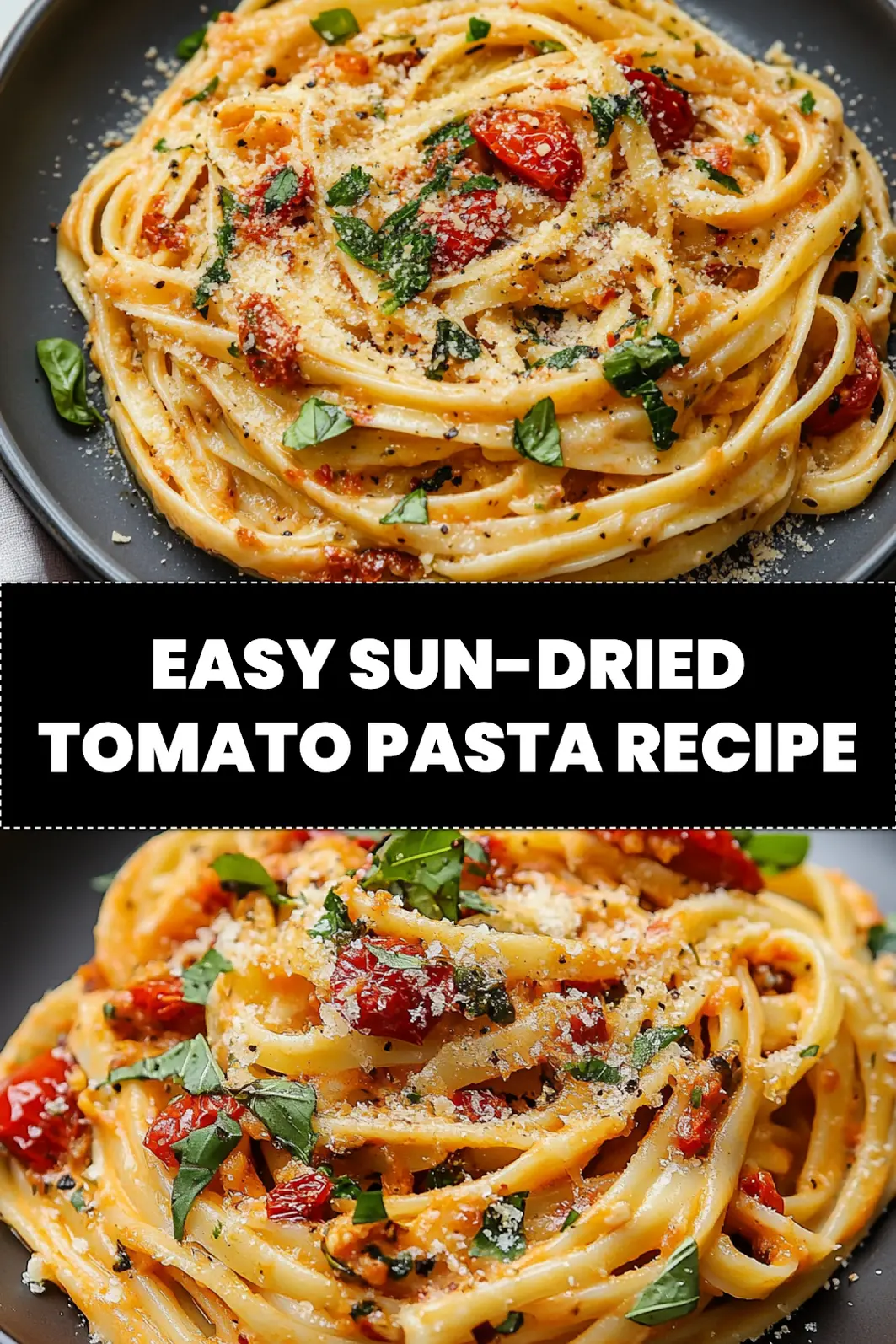 SUN-DRIED TOMATO PASTA centered hero view, clean and uncluttered