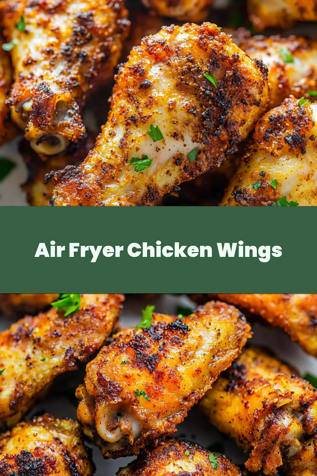 Pinterest-ready image of crispy air fryer chicken wings with garnish