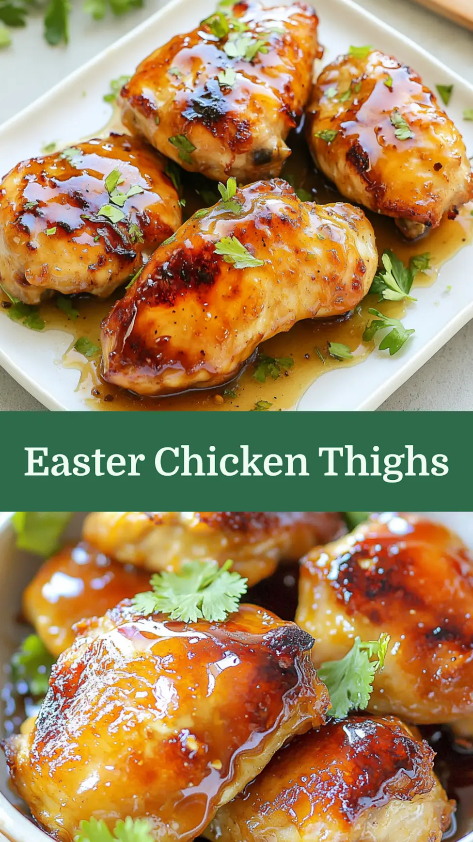 Air fryer Easter chicken thighs honey glazed centered hero view, clean and uncluttered