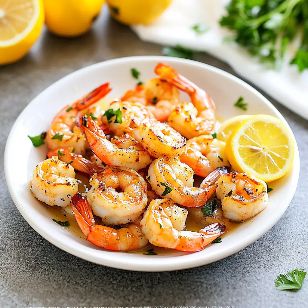 Air Fryer Garlic Shrimp with Lemon Easy Weeknight Dinner 3 Air fryer garlic shrimp with lemon centered hero view, clean and uncluttered