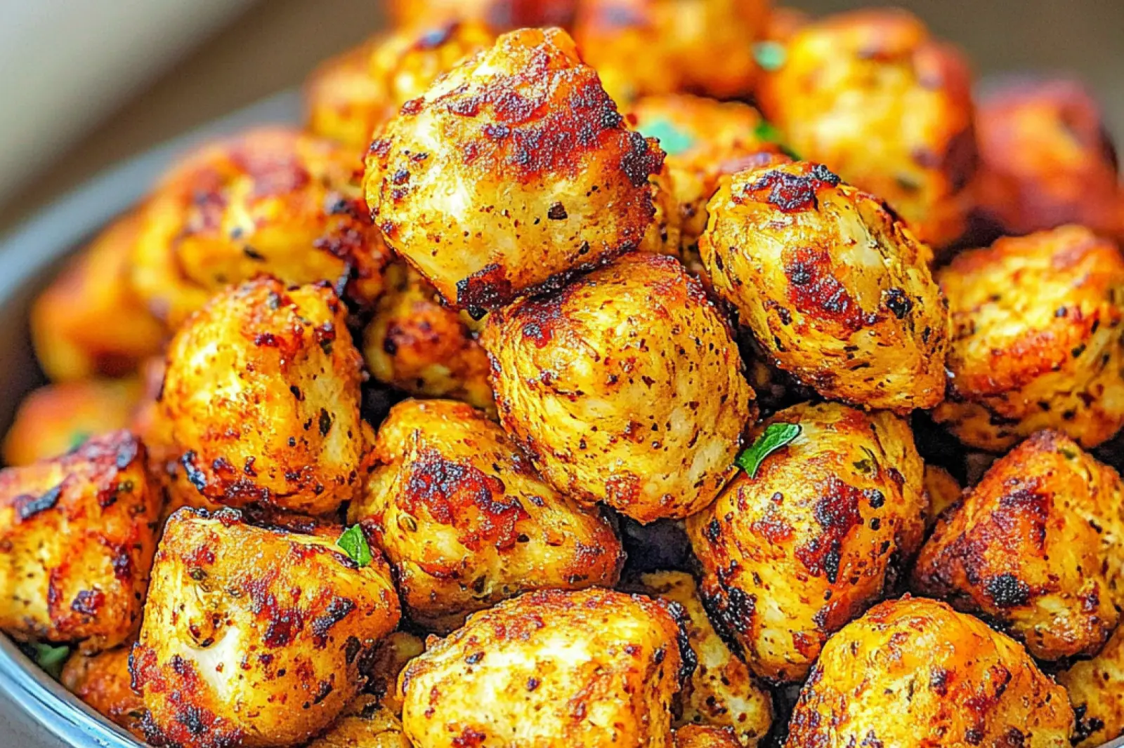 AIR FRYER HIGH PROTEIN CHICKEN BITES centered hero view, clean and uncluttered