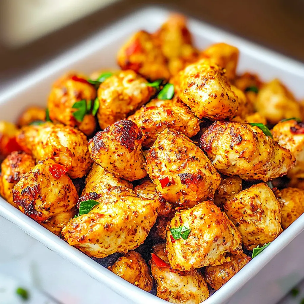 AIR FRYER HIGH PROTEIN CHICKEN BITES centered hero view, clean and uncluttered