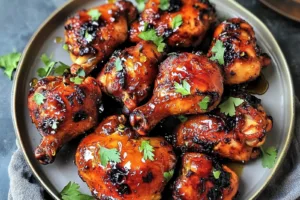 AIR FRYER HONEY GARLIC CHICKEN centered hero view, clean and uncluttered