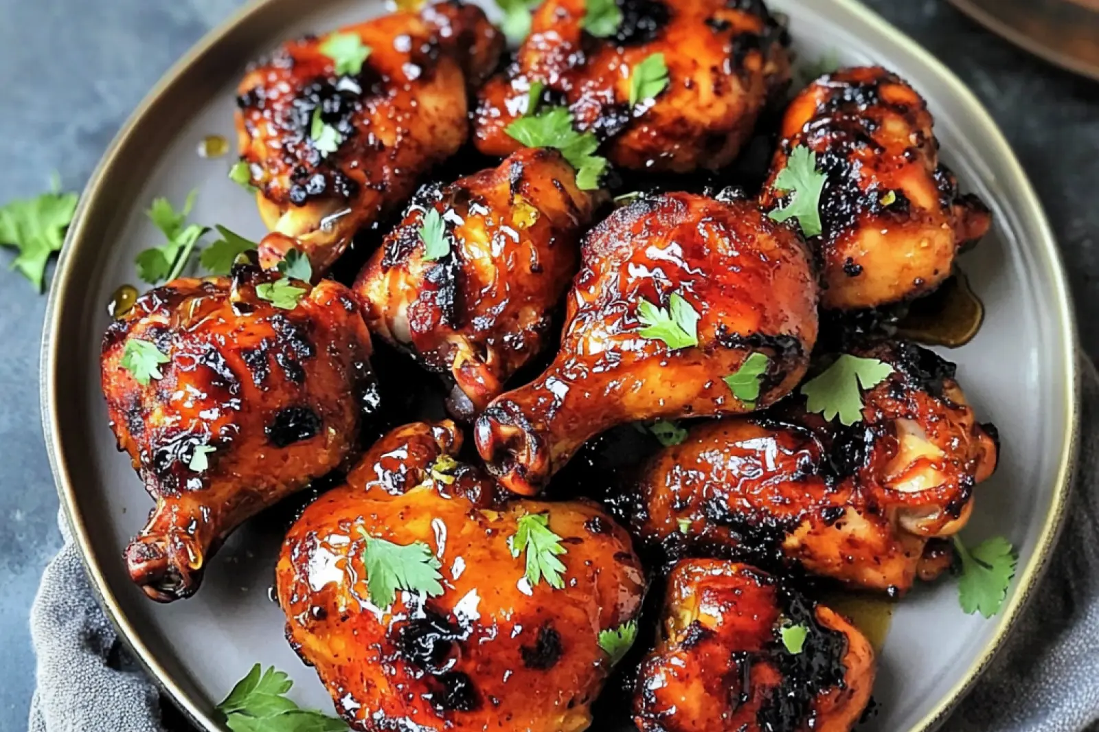 AIR FRYER HONEY GARLIC CHICKEN centered hero view, clean and uncluttered
