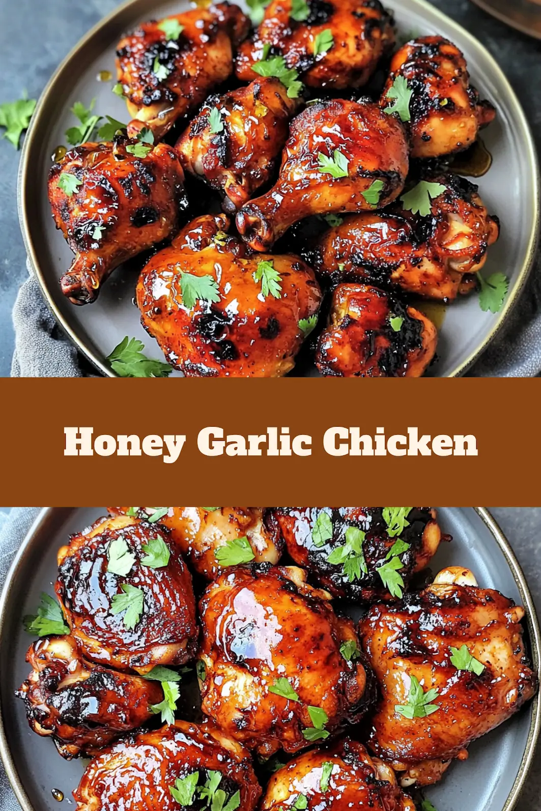 AIR FRYER HONEY GARLIC CHICKEN centered hero view, clean and uncluttered