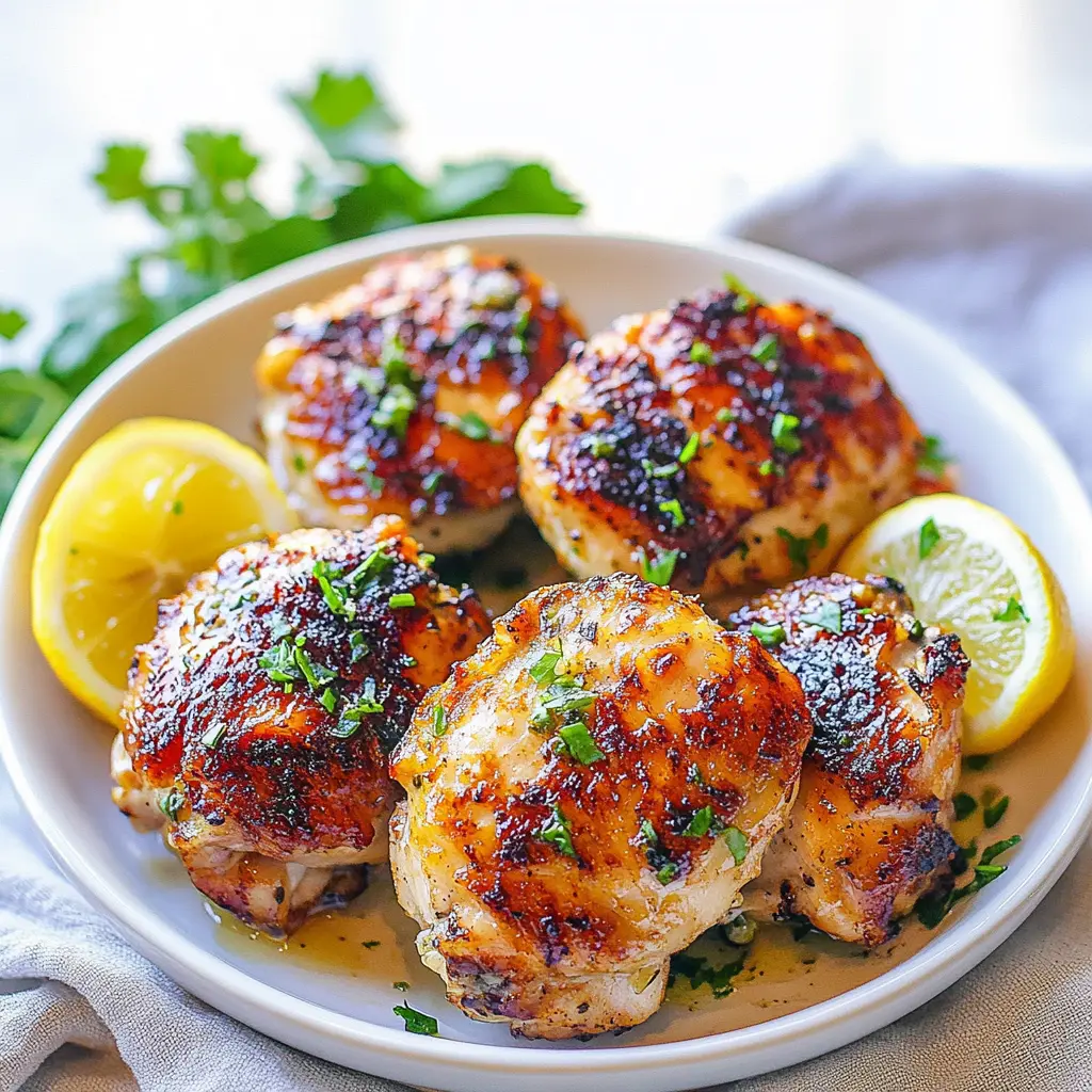 Air fryer lemon garlic chicken thighs with golden crispy skin