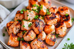 AIR FRYER SALMON BITES centered hero view, clean and uncluttered