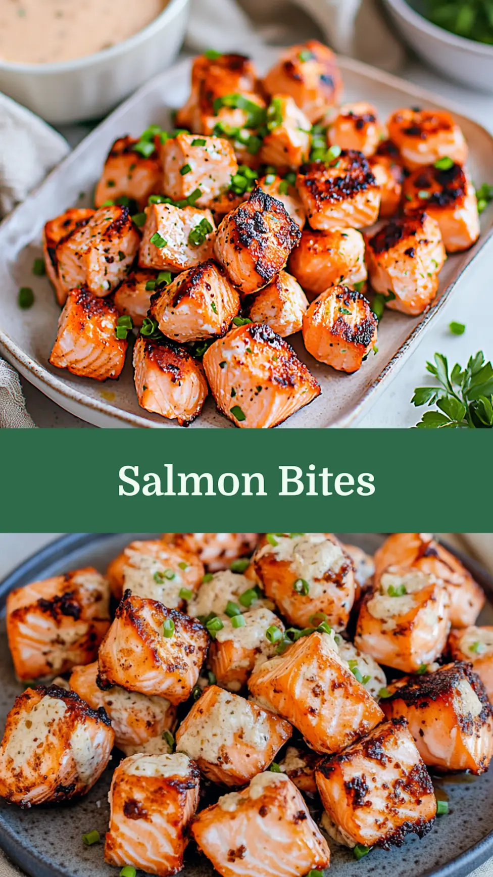 Air fryer salmon bites with bang bang sauce, perfect for pinning and sharing