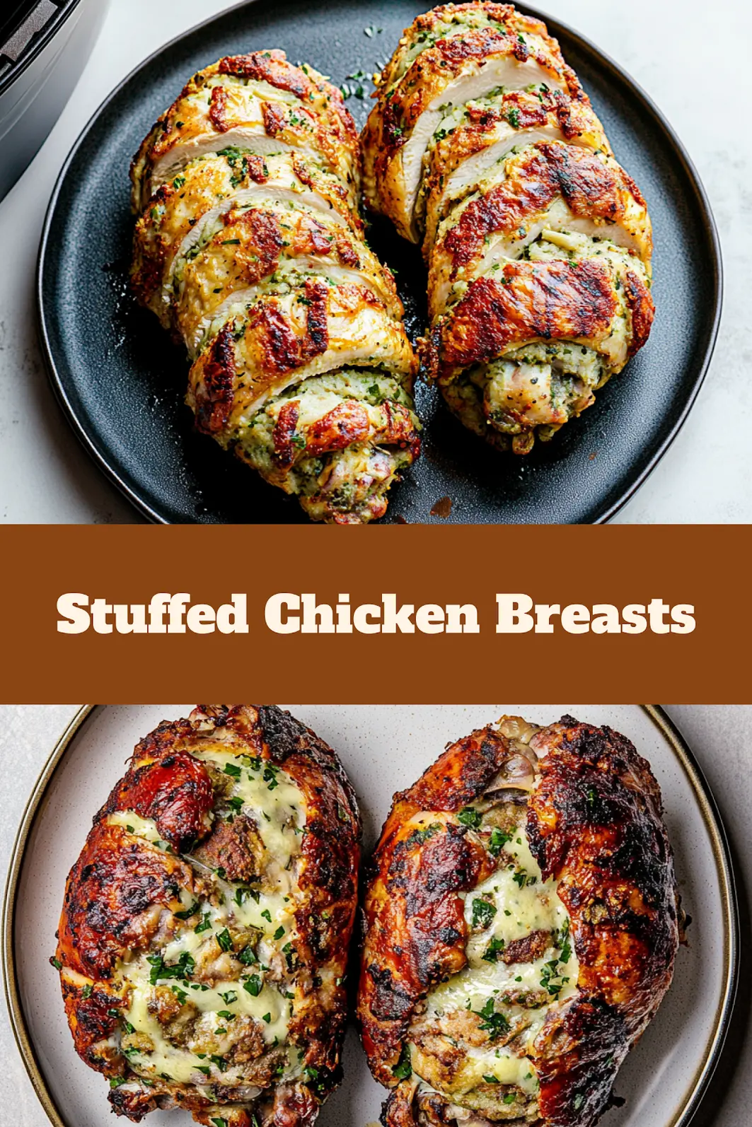Air Fryer Stuffed Chicken Breasts Easy Weeknight Dinner 4 AIR FRYER STUFFED CHICKEN BREASTS centered hero view, clean and uncluttered