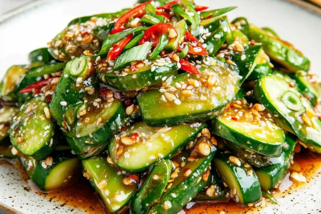 ASIAN CUCUMBER SALAD TIKTOK RECIPE centered hero view, clean and uncluttered
