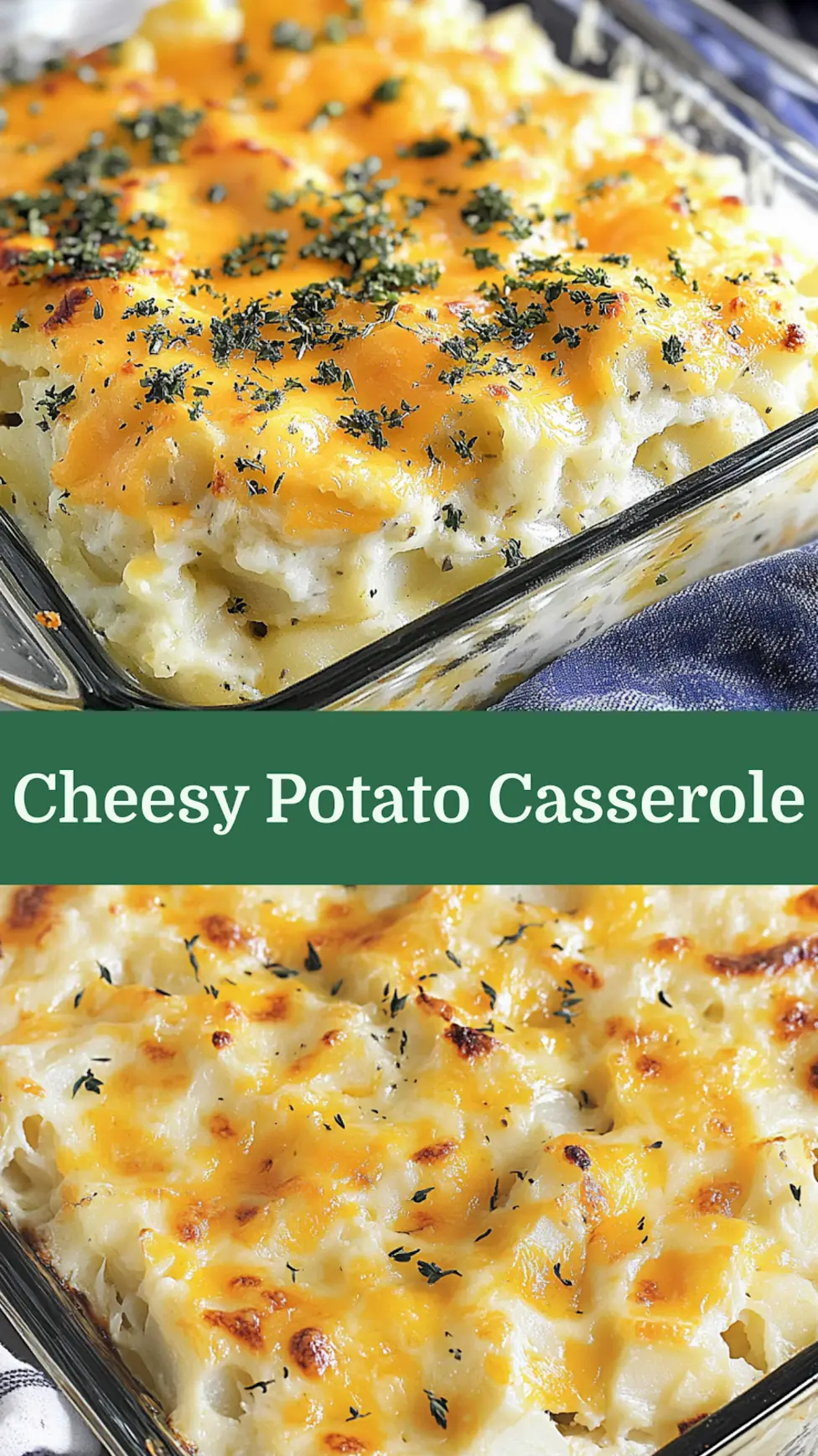 Best Cheesy Potato Casserole with golden cheese topping and creamy layers