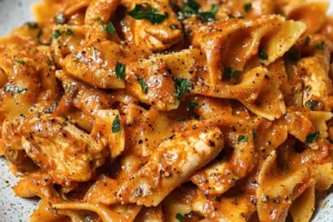 CAJUN CHICKEN PASTA RECIPE centered hero view, clean and uncluttered