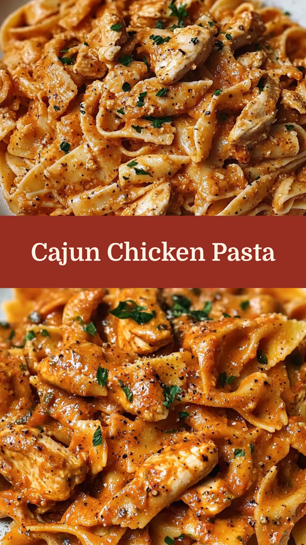 CAJUN CHICKEN PASTA RECIPE centered hero view, clean and uncluttered