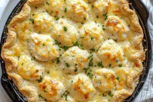 CHEDDAR BAY BISCUIT CHICKEN POT PIE centered hero view, clean and uncluttered