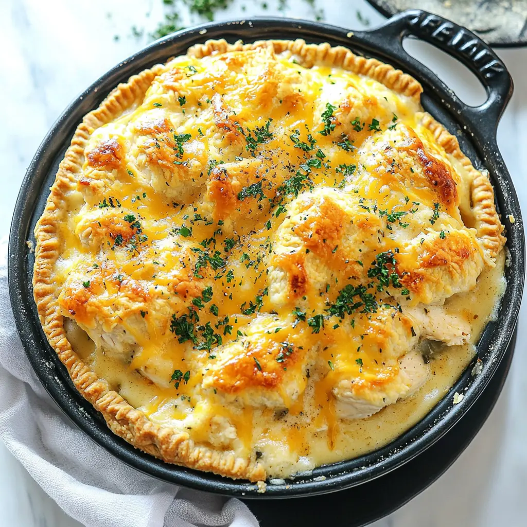 CHEDDAR BAY BISCUIT CHICKEN POT PIE centered hero view, clean and uncluttered