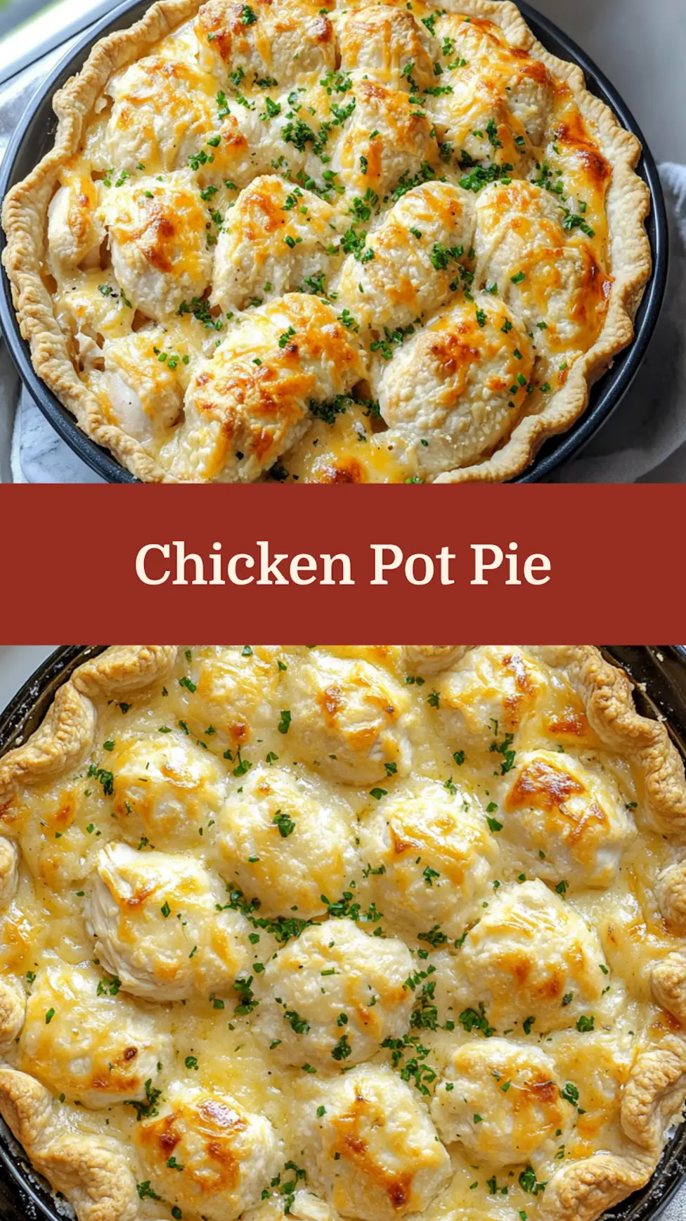 CHEDDAR BAY BISCUIT CHICKEN POT PIE centered hero view, clean and uncluttered