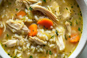 CHICKEN AND RICE SOUP centered hero view, clean and uncluttered
