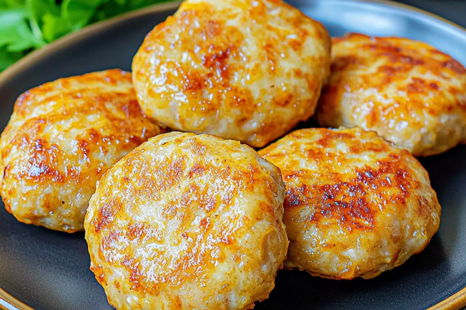 CHICKEN PATTIES IN AIR FRYER centered hero view, clean and uncluttered