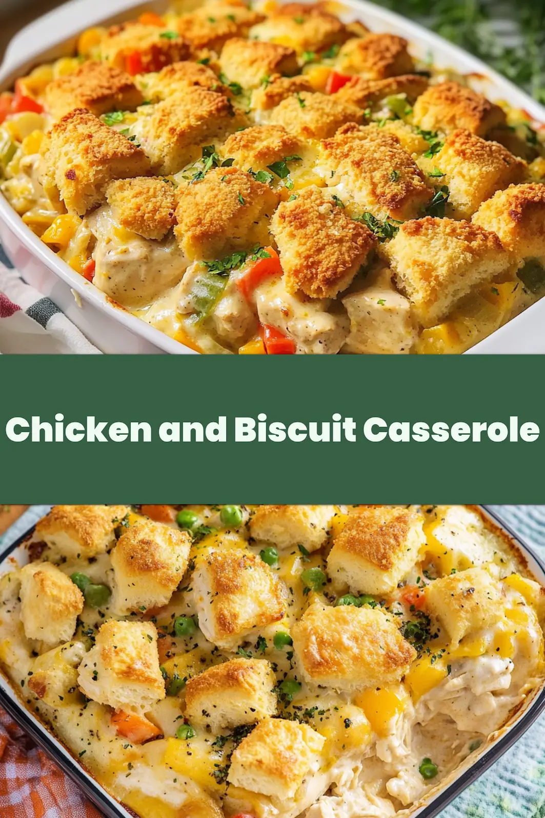 Creamy Chicken and Biscuit Casserole centered hero view, clean and uncluttered