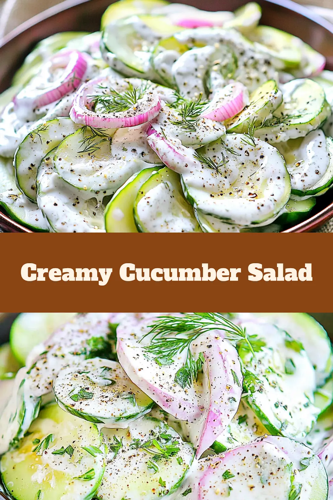 Creamy cucumber salad in serving bowl with fresh dill garnish, perfect for summer meals