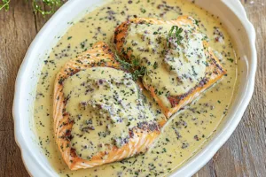 Creamy Marry Me Salmon Easy Dinner for Busy Weeknights CREAMY MARRY ME SALMON centered hero view, clean and uncluttered
