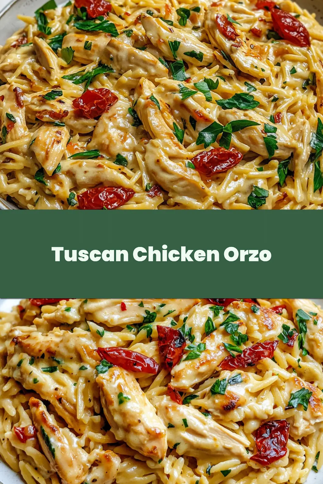 Creamy Tuscan Chicken Orzo centered hero view, clean and uncluttered