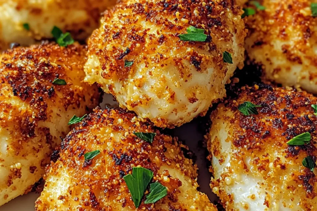 CRISPY AIR FRYER PARMESAN CHICKEN centered hero view, clean and uncluttered