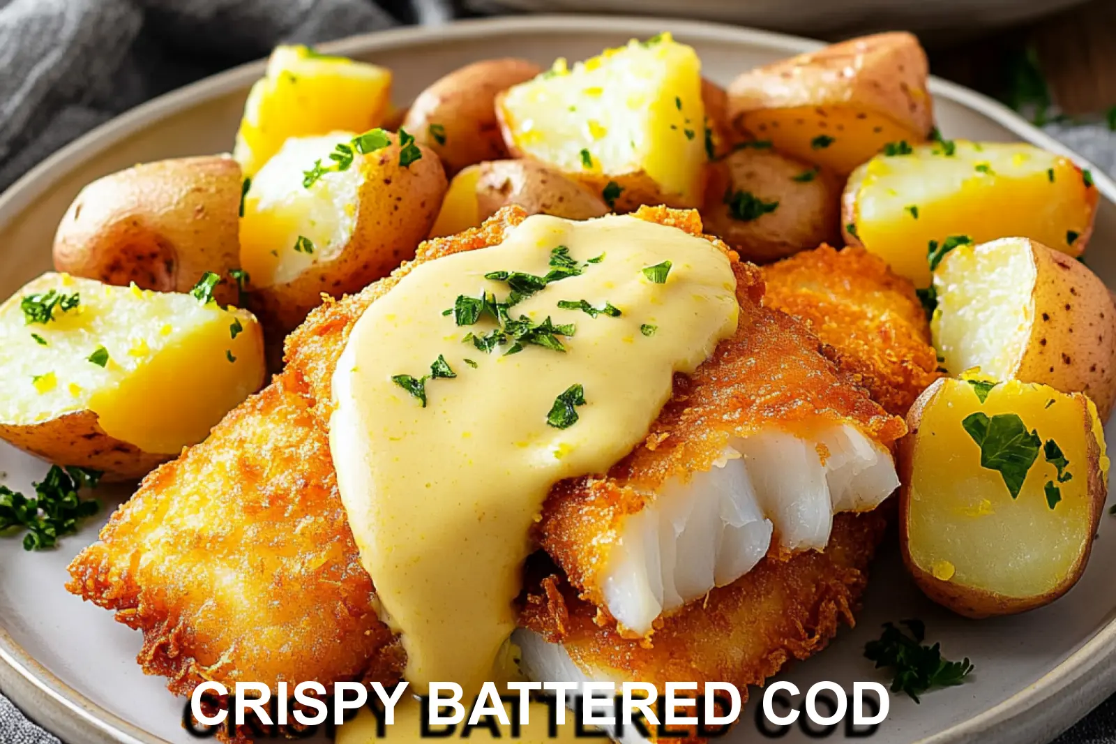 Crispy Battered Cod with Lemon Butter Sauce Perfect Easy Weeknight Dinner