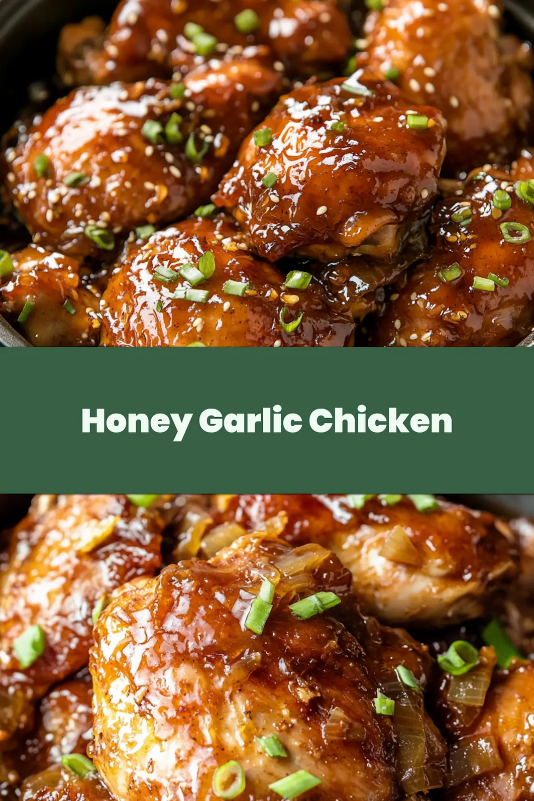 CROCK POT HONEY GARLIC CHICKEN centered hero view, clean and uncluttered